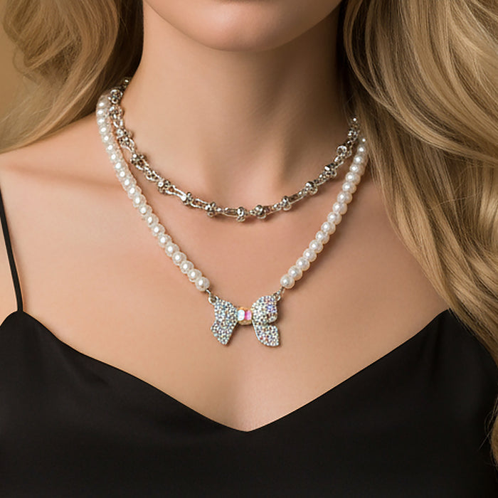 12018 - Layered Bow Necklace - AB