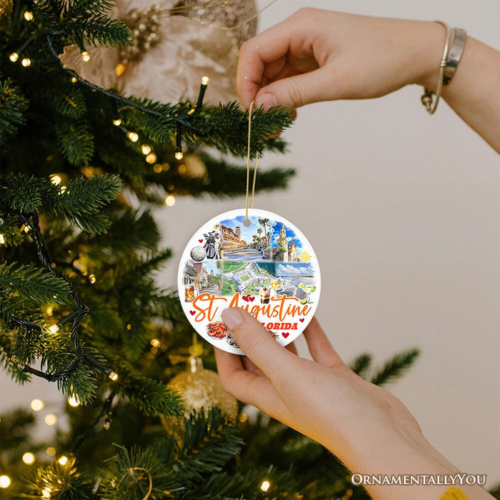 Artistic St. Augustine Ceramic Ornament, Florida Coastal City Historical Christmas Decoration Ceramic Ornament OrnamentallyYou
