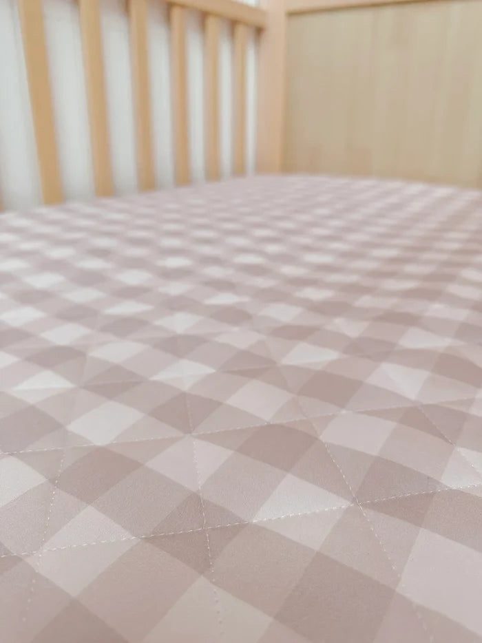 Bambella 2-in-1 Waterproof Cot Sheet & Mattress Protector | Blush Gingham