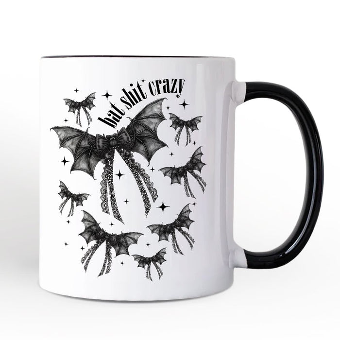 Bat Shit Crazy Coquette Bats Personalized Mug, Funny Halloween Gift with Custom Name Personalized Ceramic Mug OrnamentallyYou White - Black Non-Custom
