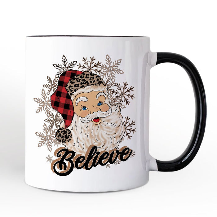 Believe Santa Buffalo Plaid Personalized Mug, Retro Christmas Gift with Custom Name Personalized Ceramic Mug OrnamentallyYou White - Black Non-Custom