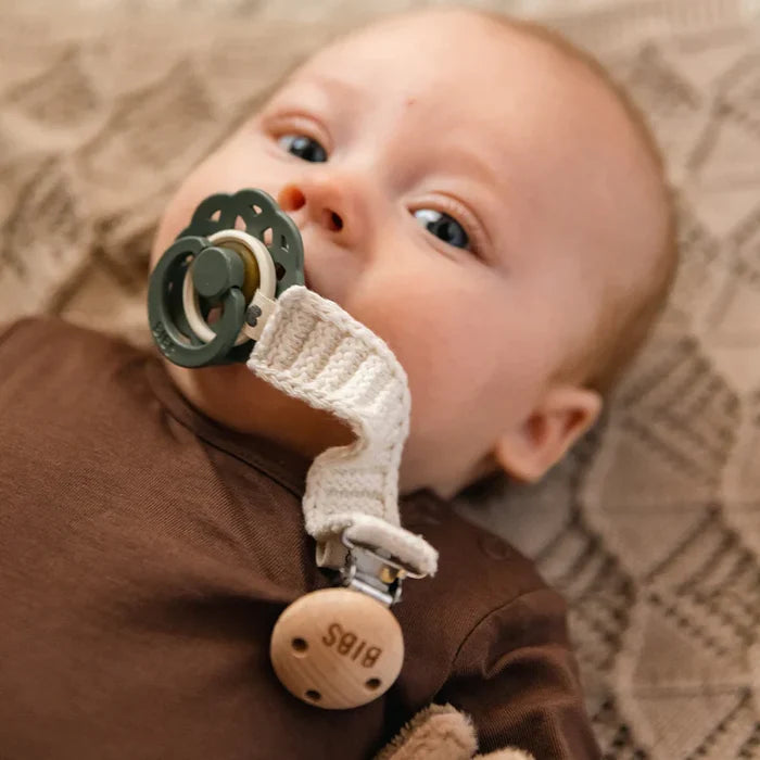 BIBS Cotton Knit Pacifier Clip | Vanilla