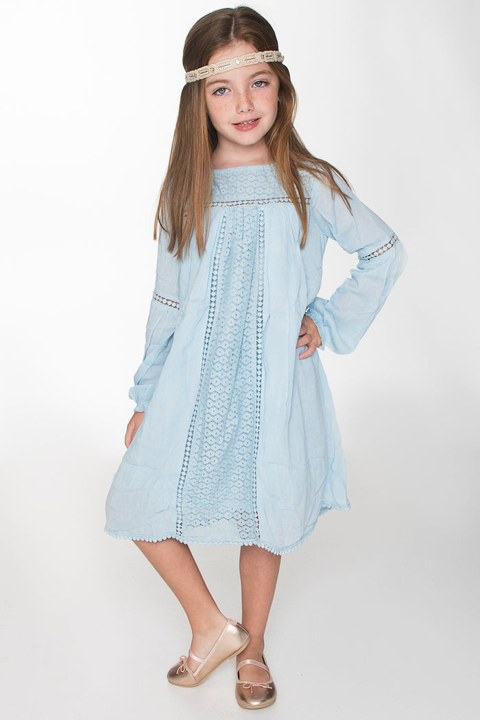 Blue Lace Detail Swing Dress Dress Yo Baby Wholesale