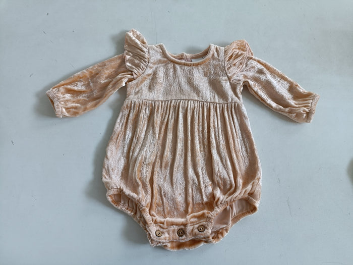 Blush Viscose Velvet Full Sleeves Ruffle Romper romper Yo Baby Wholesale