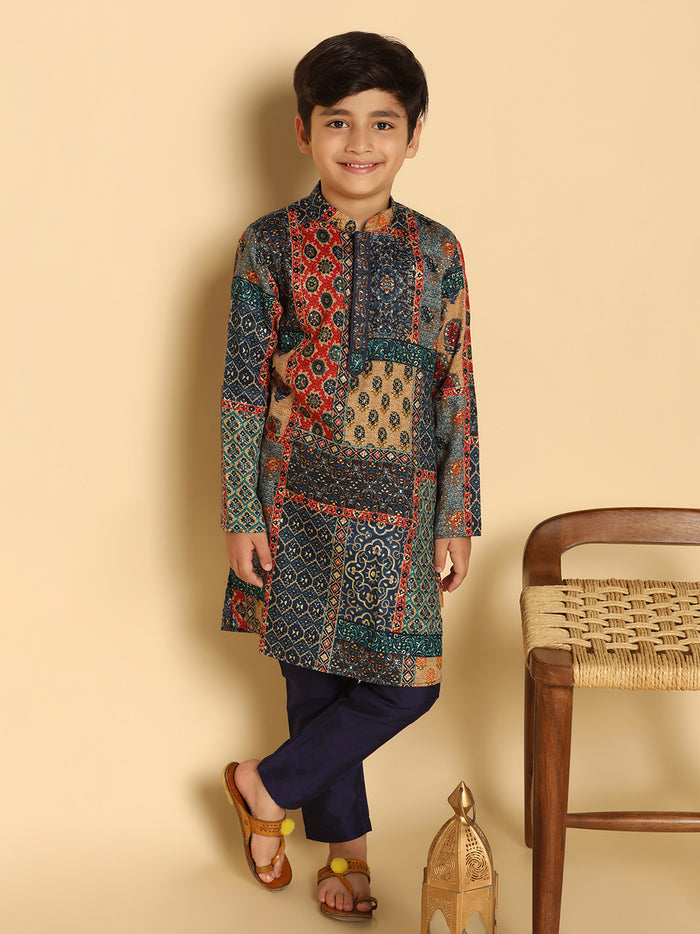 Boy's Multicolor Kurta Pyjama Set