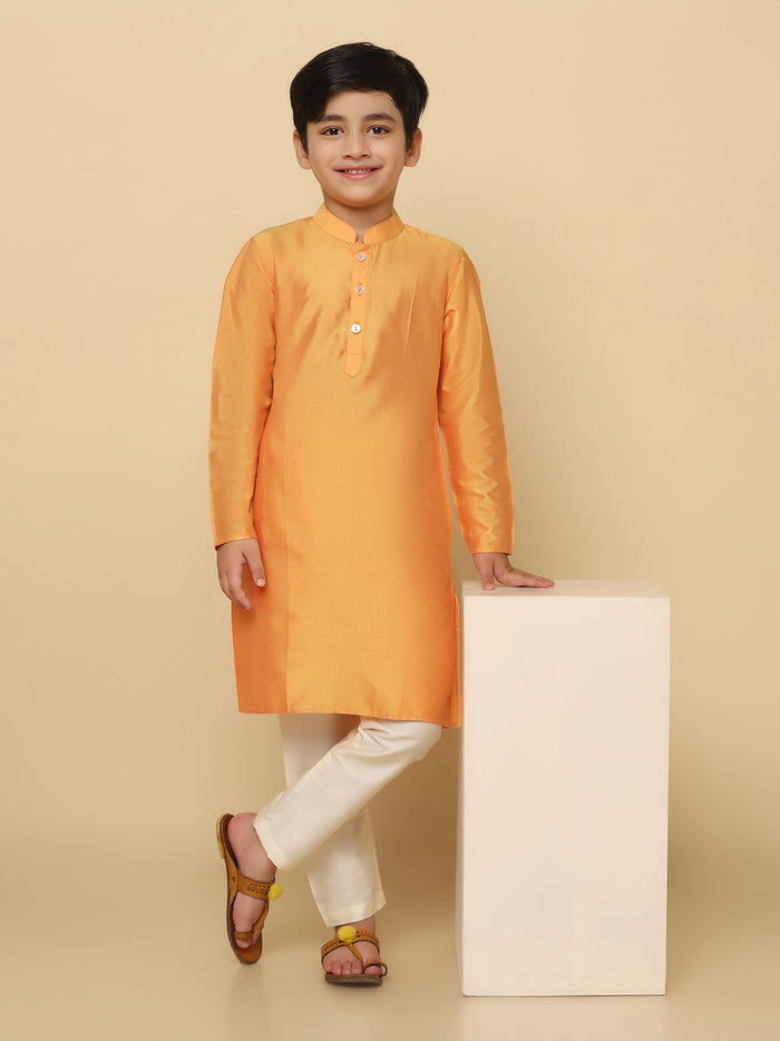 Boy's Orange Kurta Pyjama Set