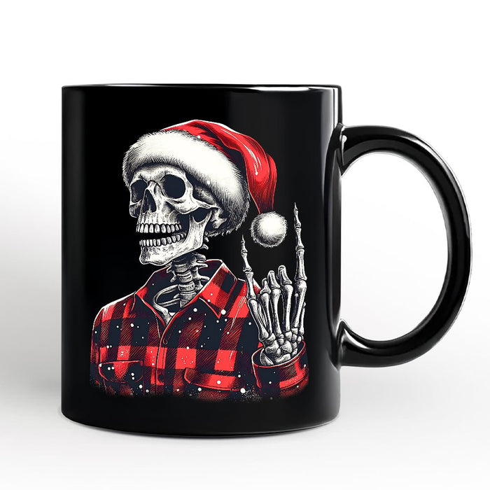 Buffalo Plaid Christmas Skeleton Personalized Mug, Brutal Guys Gift with Custom Name Personalized Ceramic Mug OrnamentallyYou Black Non-Custom