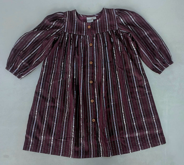 Burgundy Solid Color Silver Lurex Gathered Long Sleeve Dress dress & diaper cover Yo Baby India
