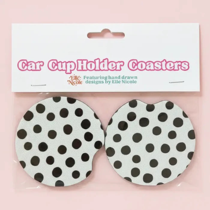 Car Cupholder Coasters - Brown Polka Dot