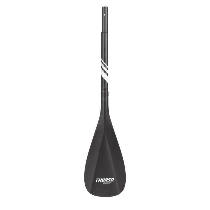 Black paddle blade with white branding on a white background