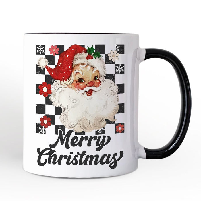 Checkered Santa Claus Vintage Personalized Mug, Retro Merry Christmas Gift with Custom Name Personalized Ceramic Mug OrnamentallyYou White - Black Non-Custom