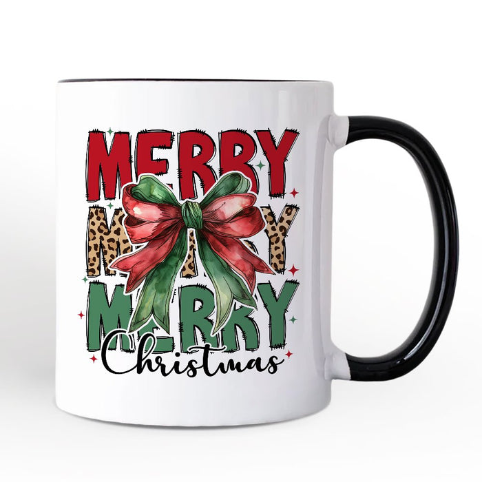 Coquette Merry Christmas Bow Personalized Mug, Festive Leopard Holiday Gift with Custom Name Personalized Ceramic Mug OrnamentallyYou White - Black Non-Custom