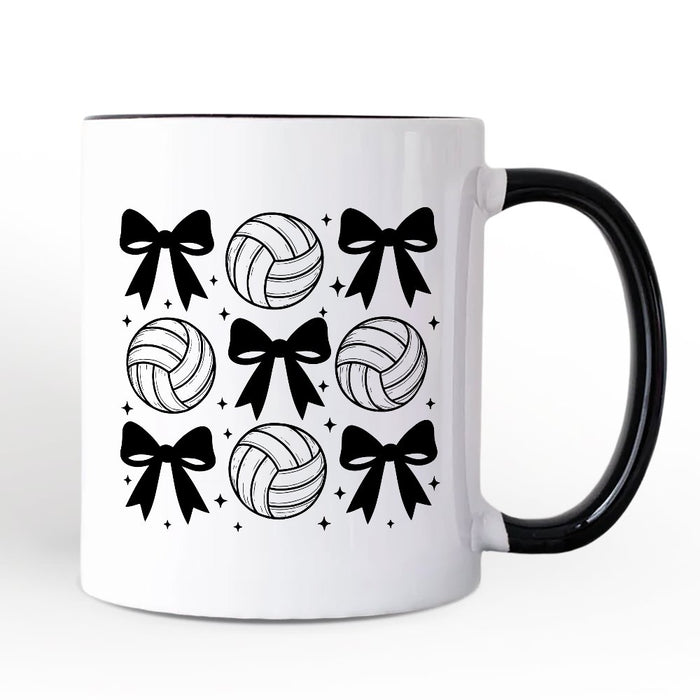 Coquette Volleyball Bows Personalized Mug, Cute Athletic Sports Game Day Gift with Custom Name Personalized Ceramic Mug OrnamentallyYou White - Black Non-Custom