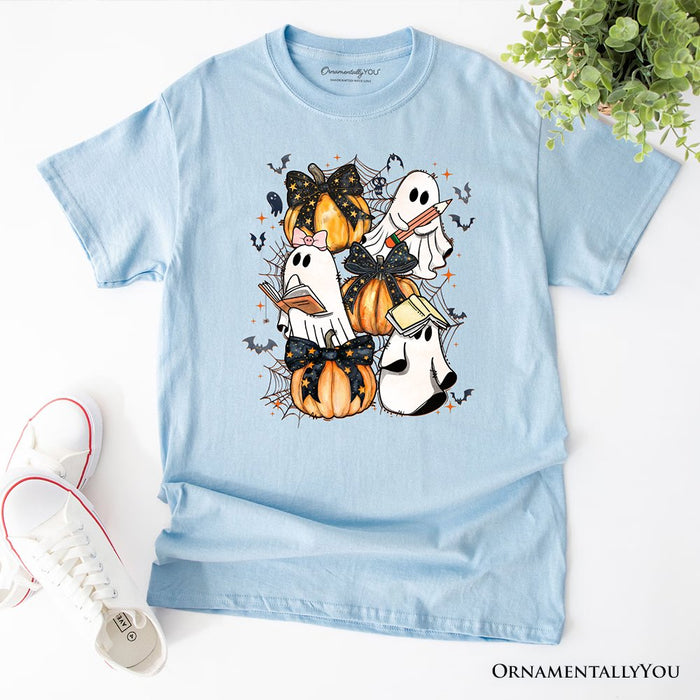 Cute Ghost Teacher Halloween T-Shirt, Retro Boo Spooky School Tee T-Shirts OrnamentallyYou Light Blue XS