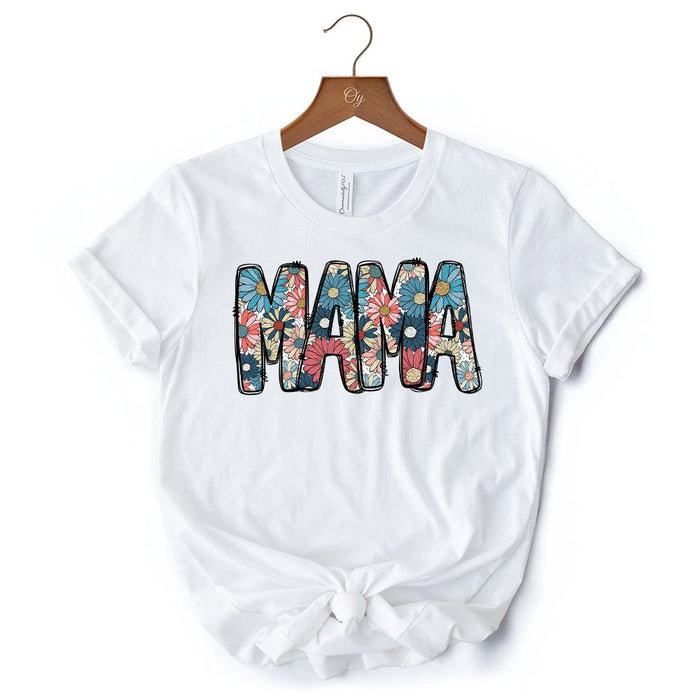 Daisy Floral Mama T-Shirt, Colorful Retro White Tee for Stylish and Cheerful Women T-Shirts OrnamentallyYou