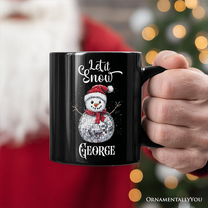 Disco Snowman Christmas Personalized Mug, Retro Holiday Gift with Custom Name for Dancers Personalized Ceramic Mug OrnamentallyYou