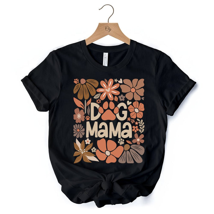 Dog Mama Boho Floral T-Shirt, White and Black Tee for Proud and Stylish Pet Lovers T-Shirts OrnamentallyYou