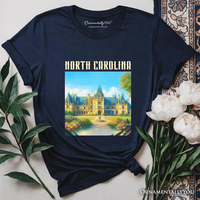 Elegant Biltmore Estate North Carolina State T-Shirt, Asheville Landmark Tee and Heritage Souvenir T-Shirts OrnamentallyYou Navy XS