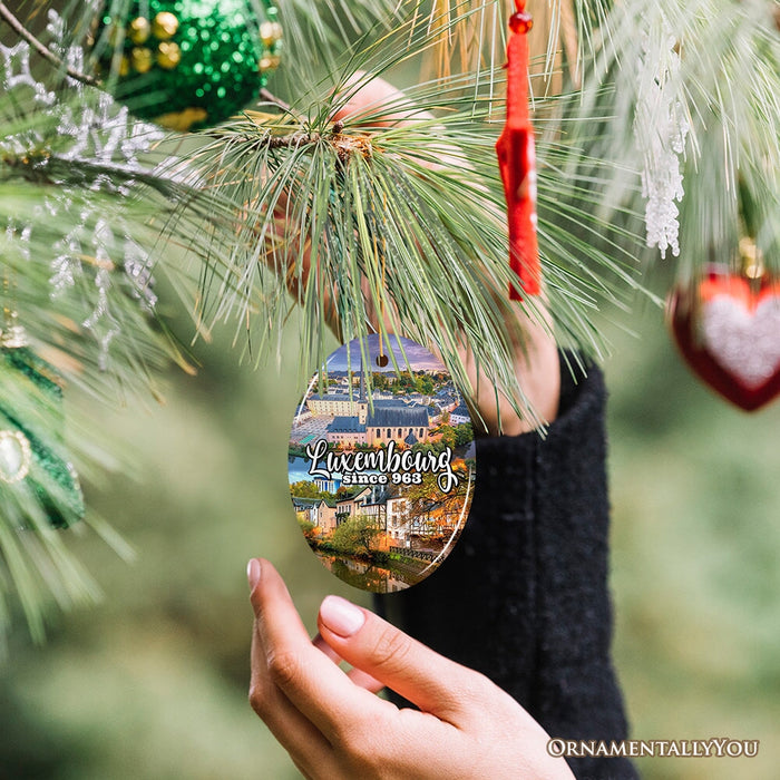 Enchanting Luxembourg Christmas Ornament, European Heritage of Castle and Landmarks Keepsake Ceramic Ornament OrnamentallyYou