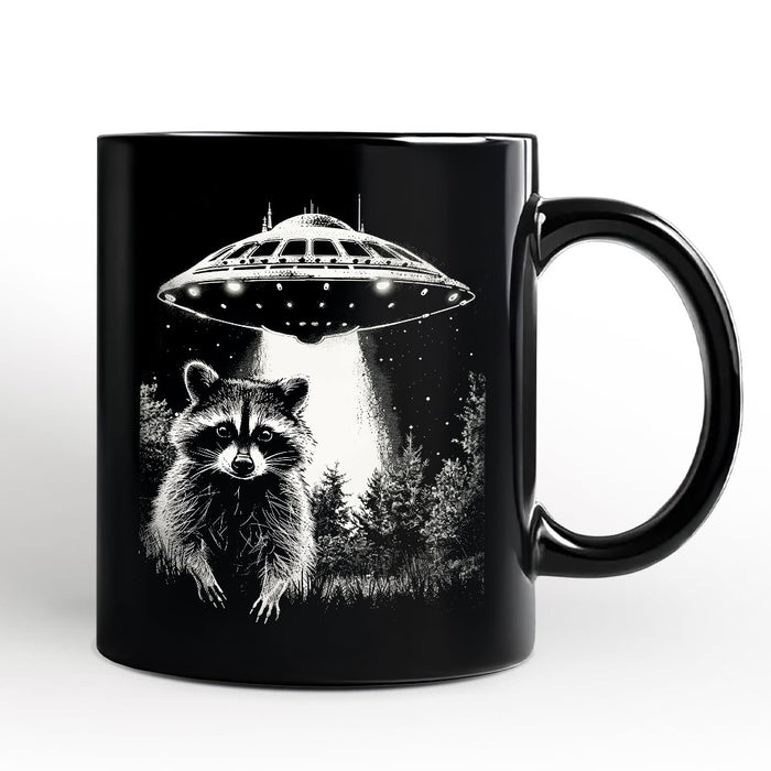 Funny UFO Raccoon Personalized Mug, Alien Gift with Custom Name Personalized Ceramic Mug OrnamentallyYou Black Non-Custom