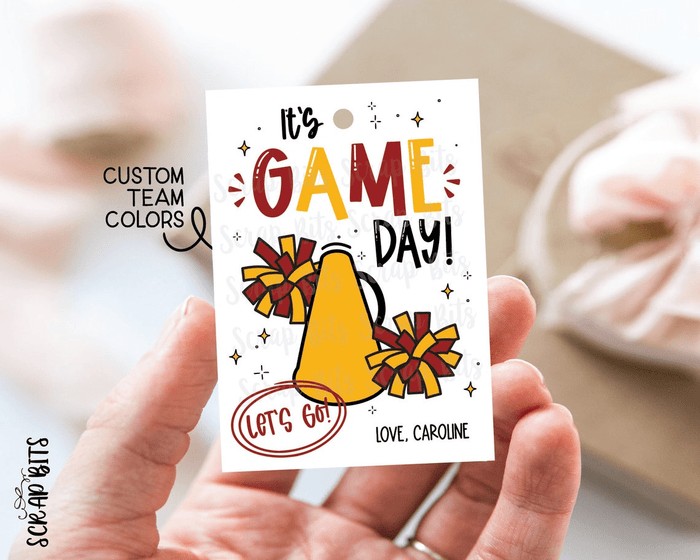 Game Day Treat Tags, Cheerleader Megaphone & Pom Poms, Snack Bag Tags - Scrap Bits