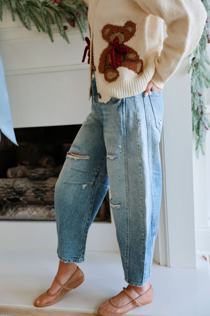 Good Luck Mid-Rise Barrel Jeans - Barnyard Blue FREE PEOPLE