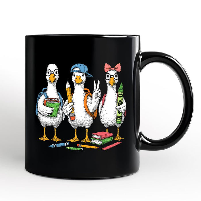 Goose Back to School Personalized Mug, Cute Teacher Student Classroom Gift with Custom Name Personalized Ceramic Mug OrnamentallyYou Black Non-Custom