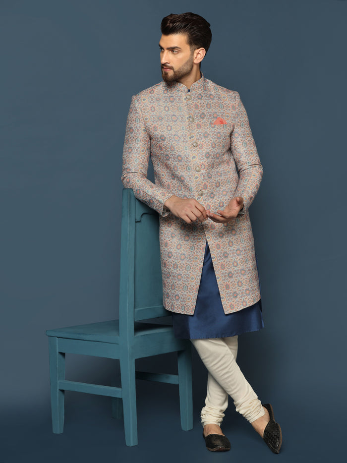 Grey Printed Indo-Western Jacket Set