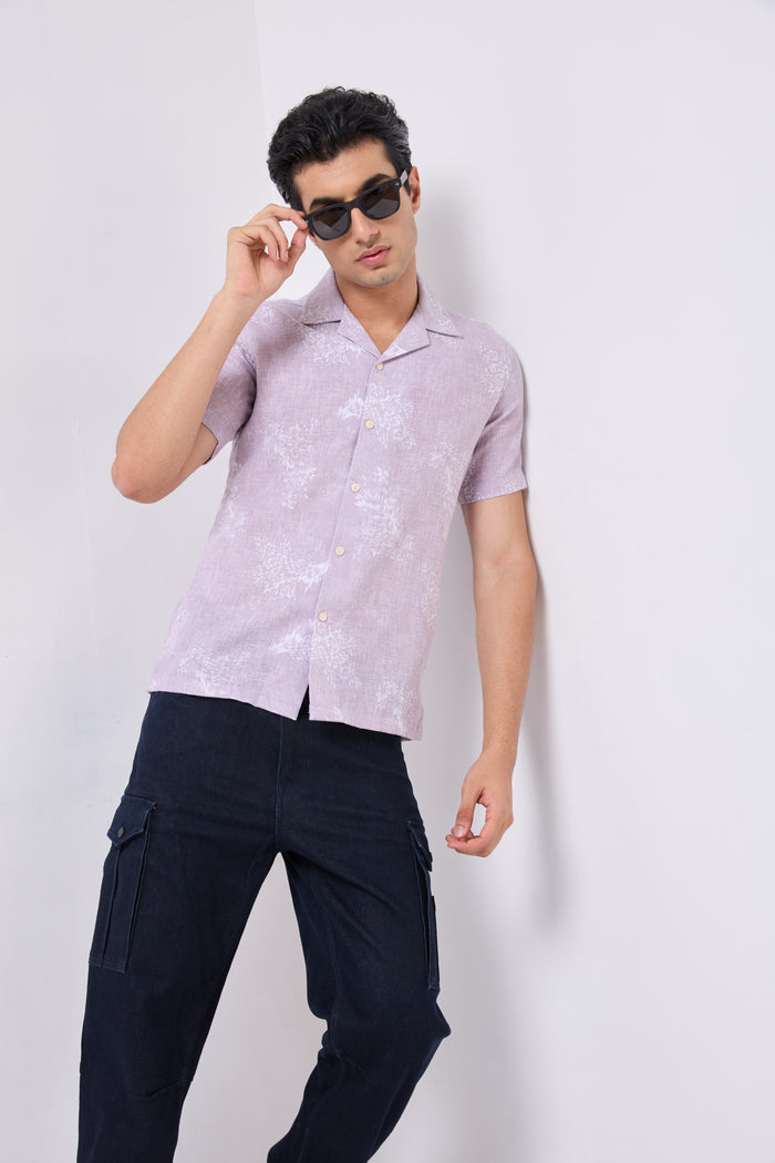 Half Sleeves Regular Fit Onion Pink All over Botanical Cuban Collar Print Shirt