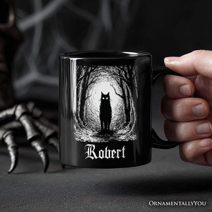 Haunted Forest Black Cat Personalized Mug, Spooky Halloween Night Gift with Custom Name Personalized Ceramic Mug OrnamentallyYou