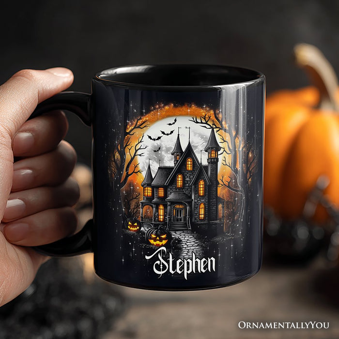 Haunted House Night Halloween Personalized Mug, Spooky Horror Gift with Custom Name Personalized Ceramic Mug OrnamentallyYou