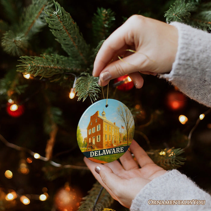 Historic Delaware Old State House Ornament, Colonial Landmark Christmas Gift and Mid-Atlantic Souvenir Ceramic Ornament OrnamentallyYou
