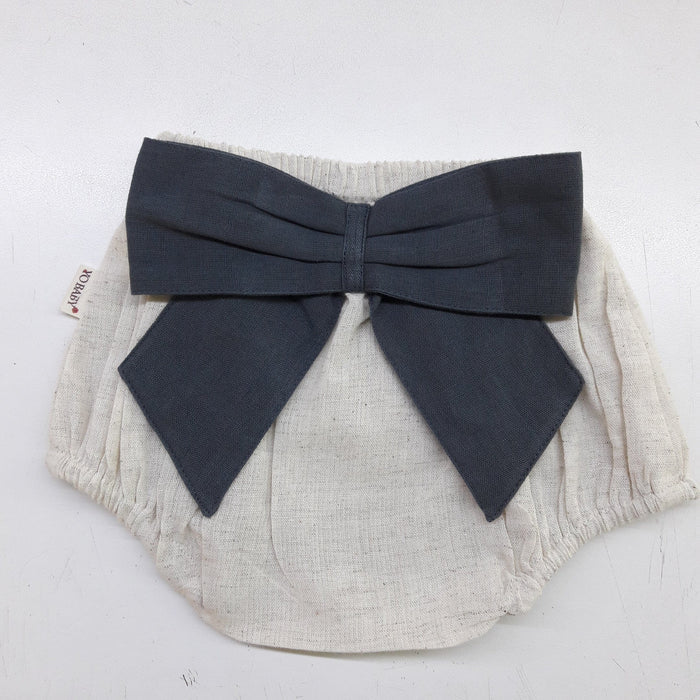 Ivory Diaper Cover with Dark Grey Bows diaper covers Yo Baby India