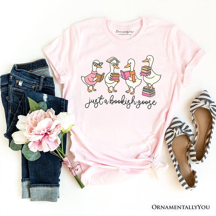 Just a Bookish Goose T-Shirt, Funny Nerdy Book Readers Tee for Bookworms T-Shirts OrnamentallyYou Soft Pink XS