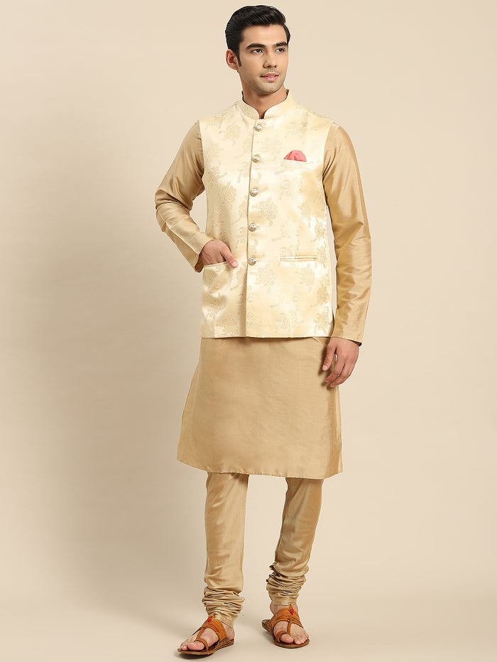 Kisah Men Gold Kurta Jacket Set