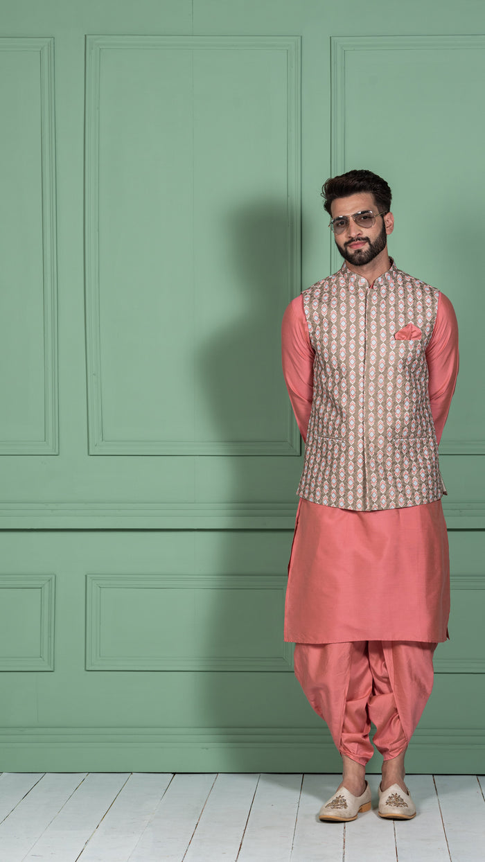 Kisah Men Olive Kurta Jacket Set
