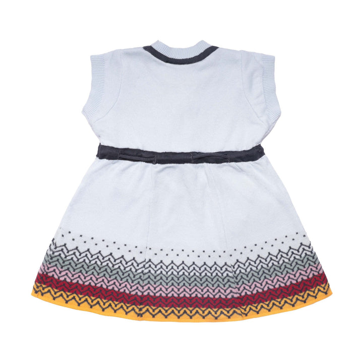 Back view of Soft knitted baby blue dress for infants and toddlers