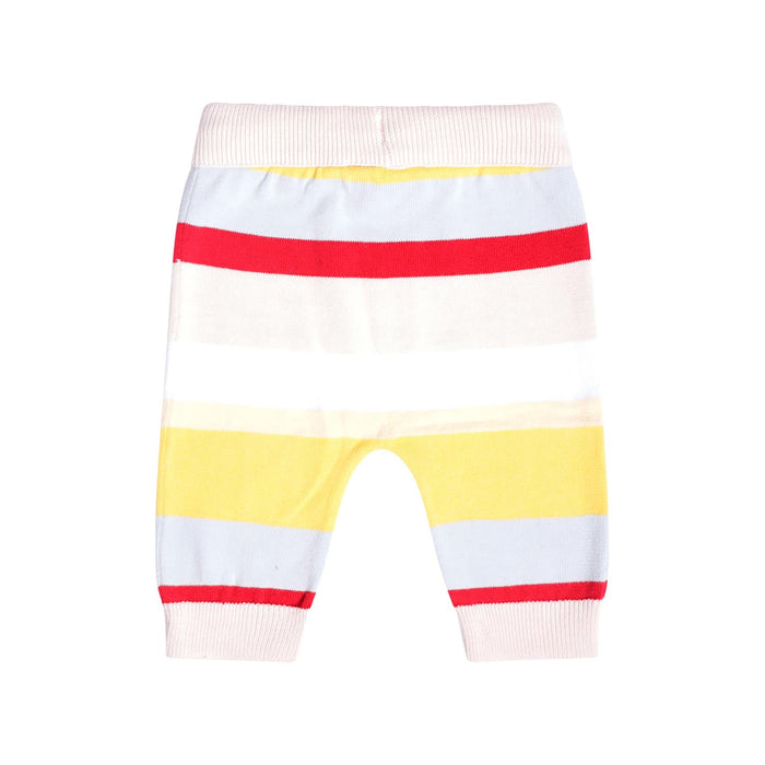 Back view of Pastel striped knitted baby trousers in soft organic cotton