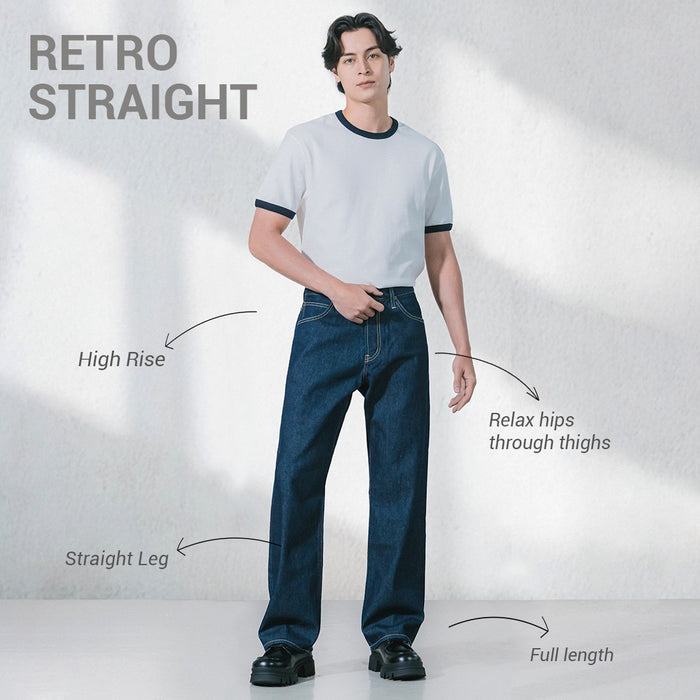 LEE MENS RETRO STRAIGHT DENIM JEANS IN MARINE BLUE