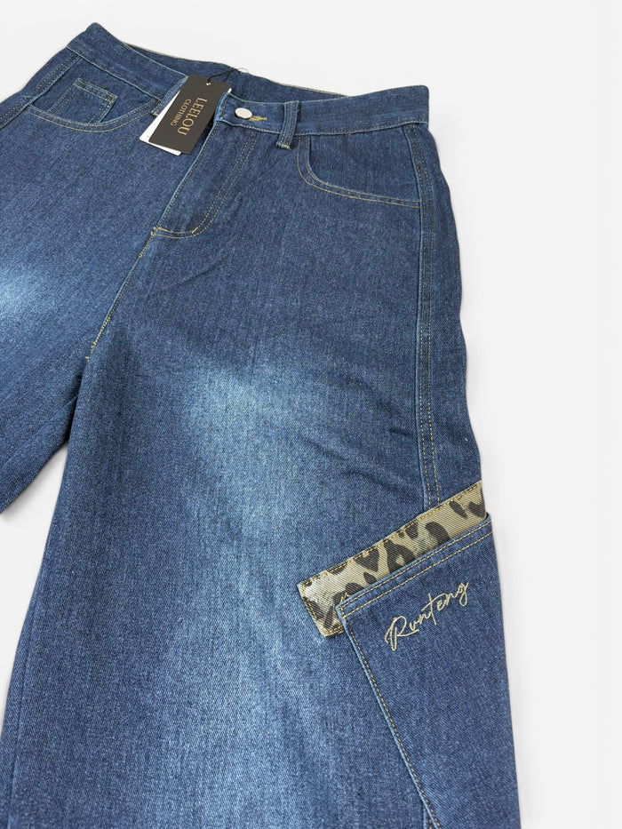 Leopard Patchwork Baggy Jeans