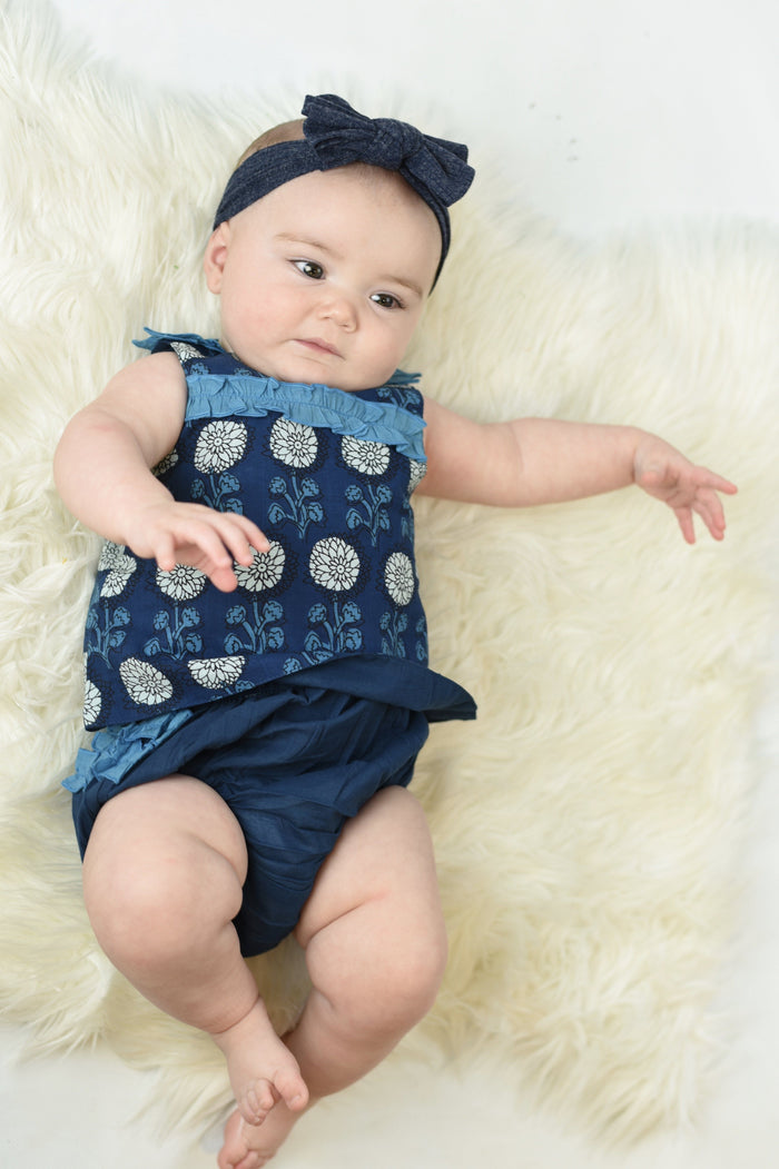 Limited Edition - Ruffled Indigo Top With Diaper Cover Set Dress Yo Baby Wholesale