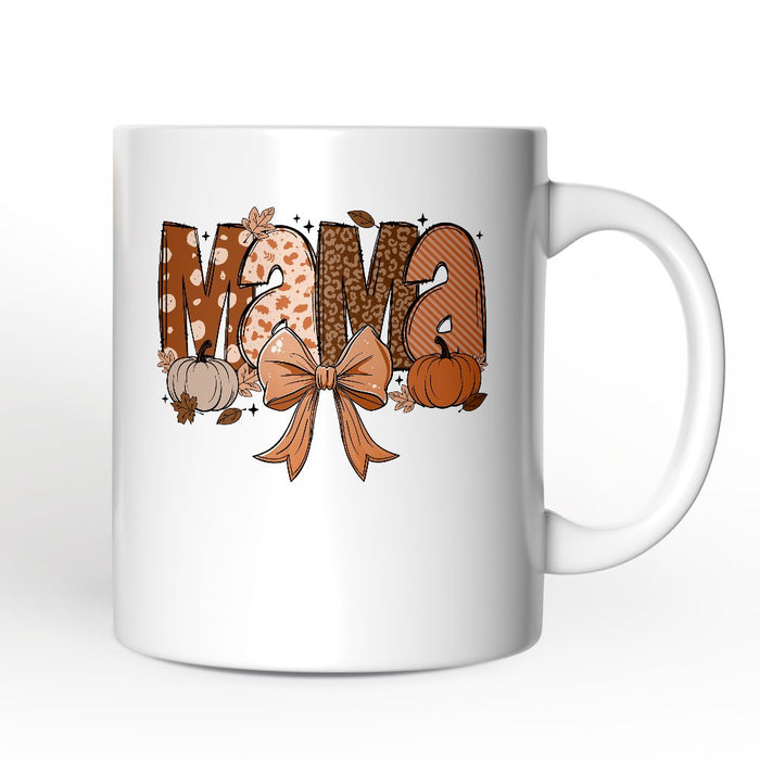 Mama Coquette Autumn Personalized Mug, Cozy Fall Pumpkins Gift for Mothers with Custom Name Personalized Ceramic Mug OrnamentallyYou White Non-Custom