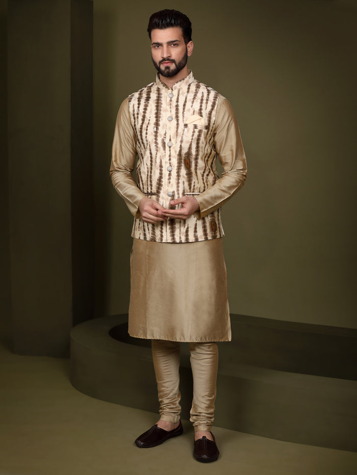 Men Cream Kurta Jacket Set