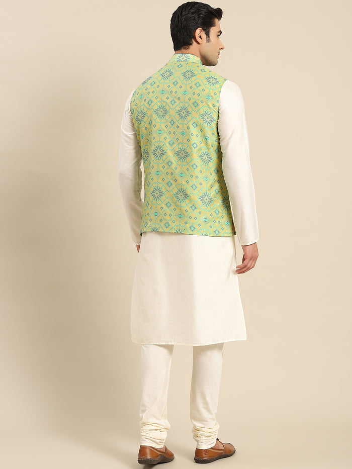 Men Green Kurta Jacket Set