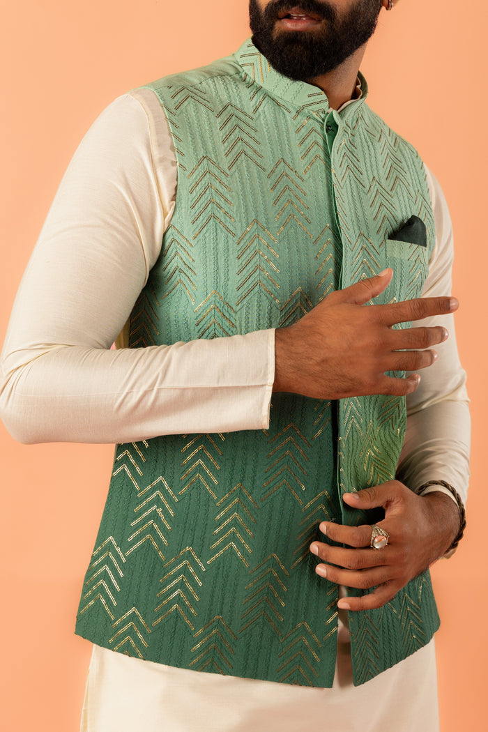 Men Green Ombre Nehru Jacket