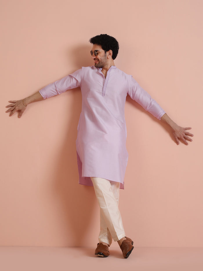 Men Lavender Solid Kurta