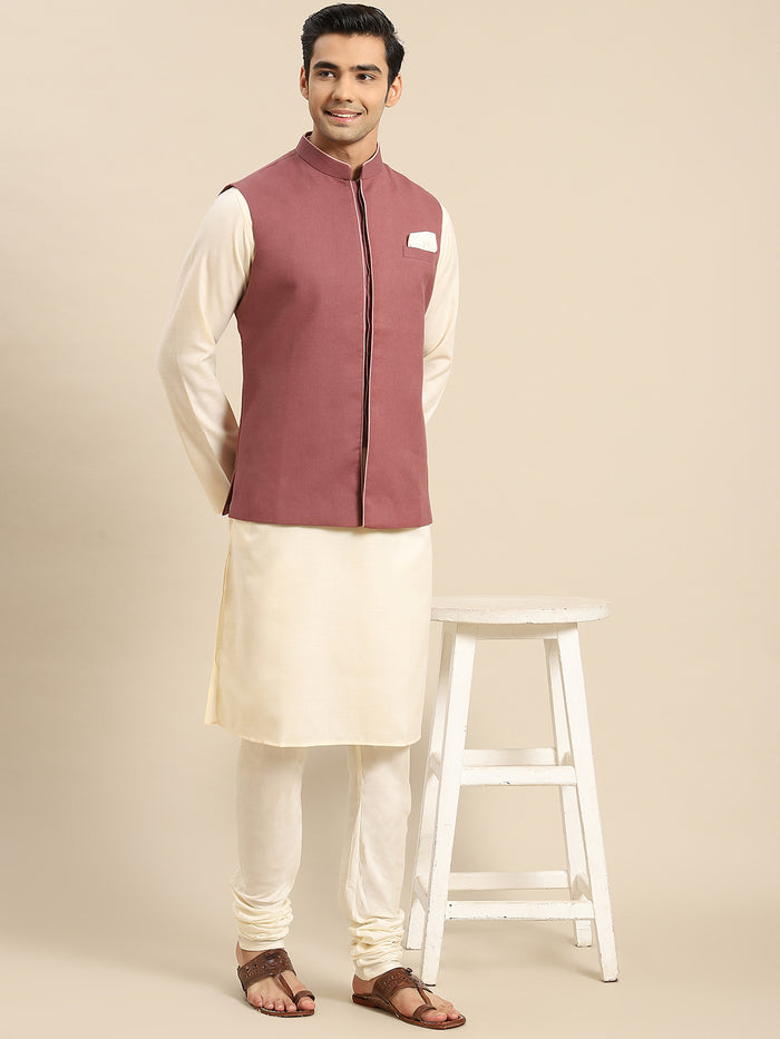 Men Mauve Kurta Jacket Set