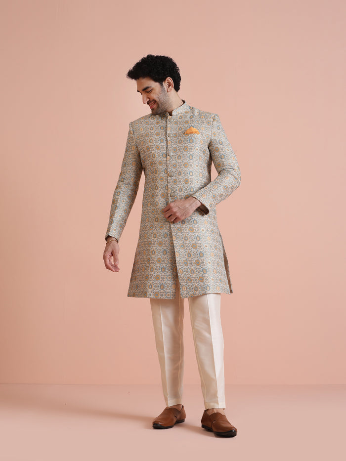 Men Multi Coloured Textured Indowestern Trouser Set