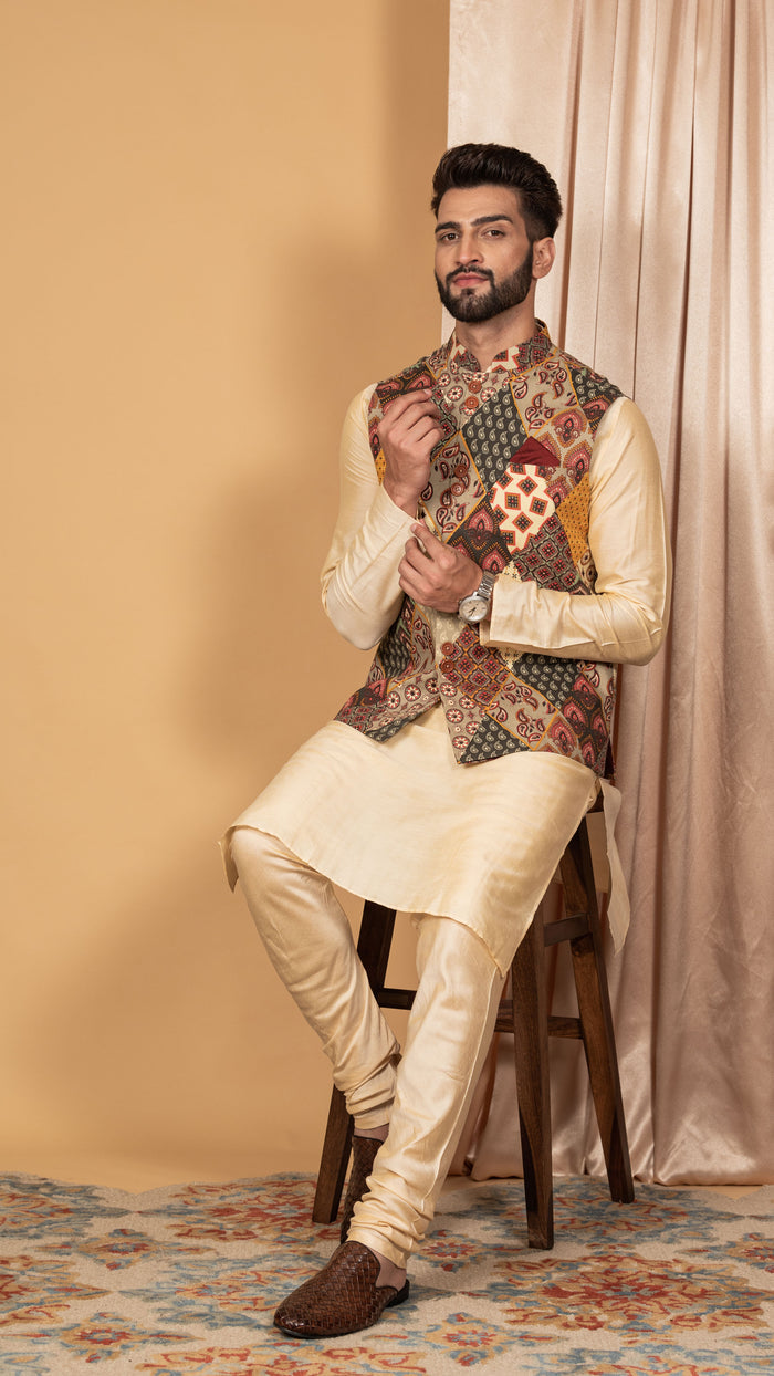 Men Multi Kurta Jacket Set