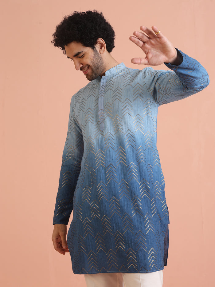 Men Navy Blue Kurta Set